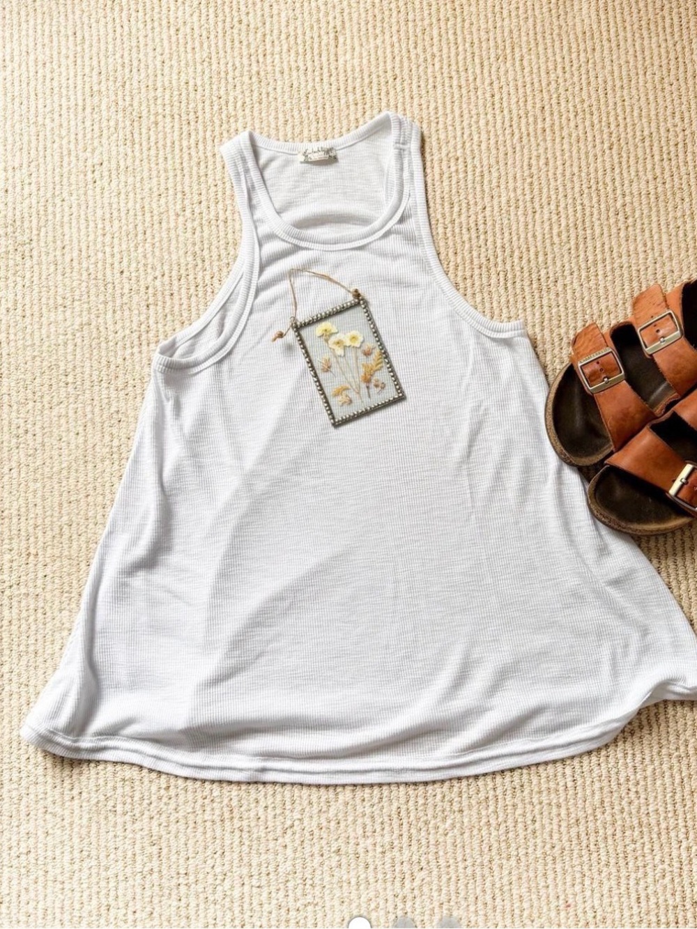 Free People Cream Ribbed A-Line Racerback Tank